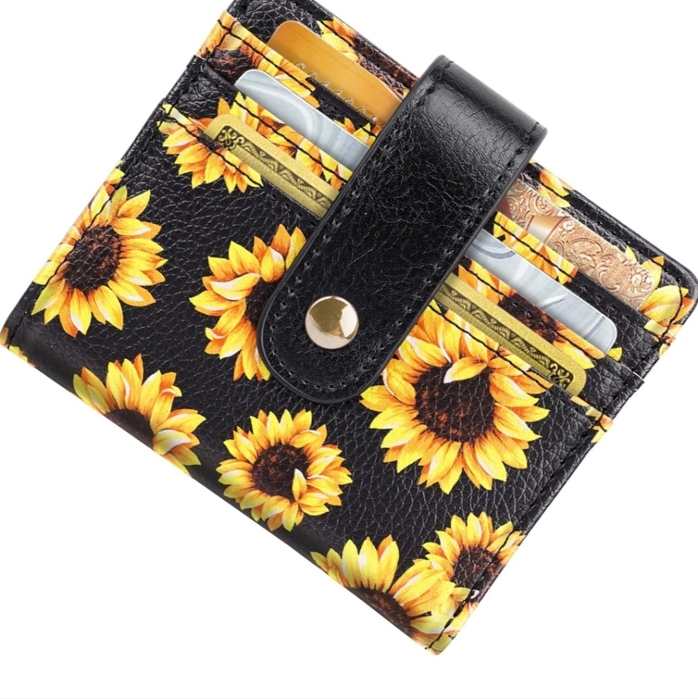 Sunflower Print Black Wallet